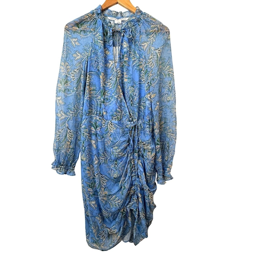 Veronica Beard Becky Dress Size 8 Aero Blue Floral Print Silk Long Sleeve‎